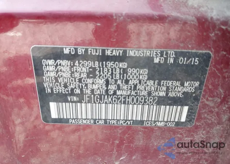 2015 Subaru Impreza 2.0I Premium from USA, damaged, VIN JF1GJAK62FH009382